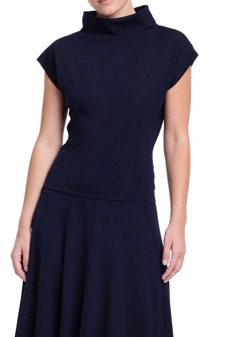 Pintuck Detail Funnel Neck Virgin Wool Top, Main, color, BLUE NIGHTS