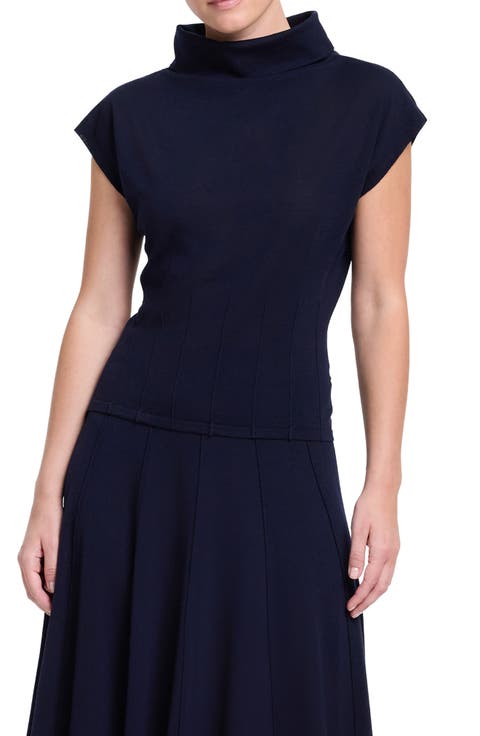 Pintuck Detail Funnel Neck Virgin Wool Top