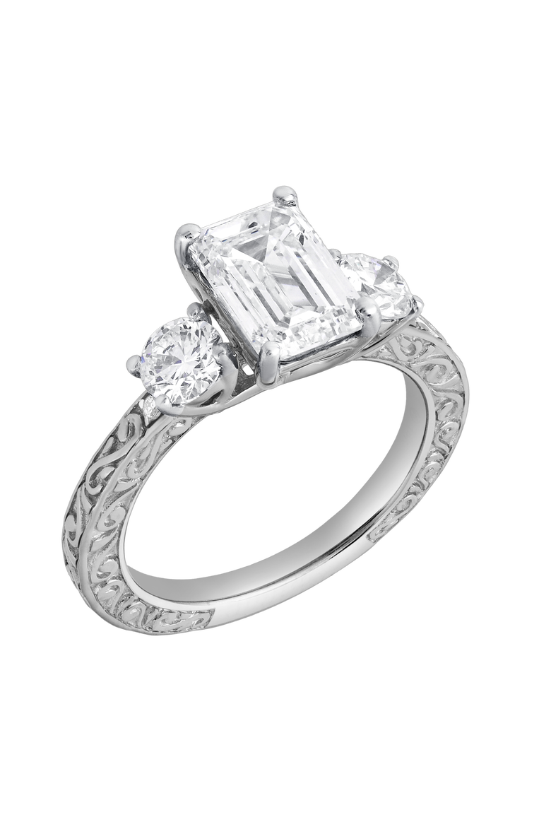 Novelle 14K Gold 2.65 Ct Emerald Cut Lab Grown Diamond Engagement Ring, Alternate, color, 14K White Gold
