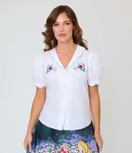 Smak Parlour Embriodered Puff Sleeve Top