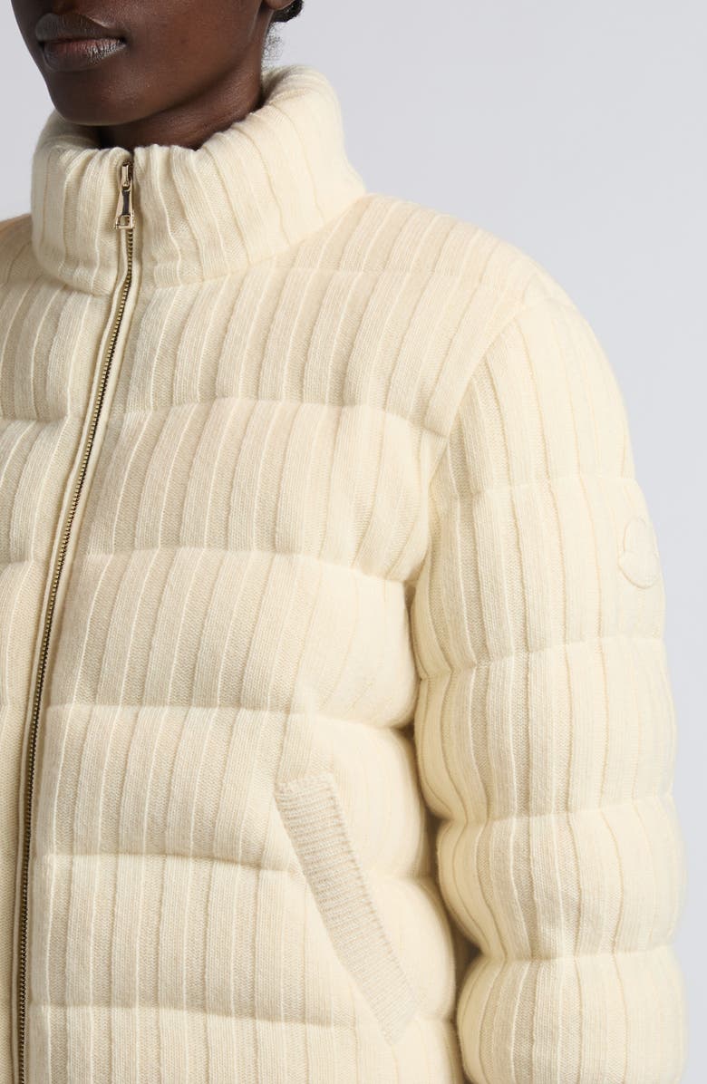 Moncler Rib Quilted Wool & Cashmere Down Puffer Cardigan, Alternate, color, White