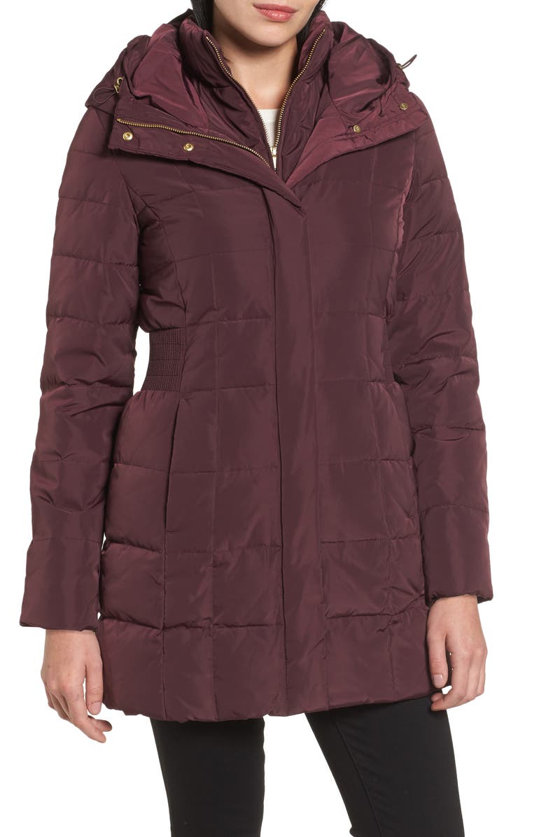 Cole Haan Hooded Down & Feather Jacket, Main, color, Merlot