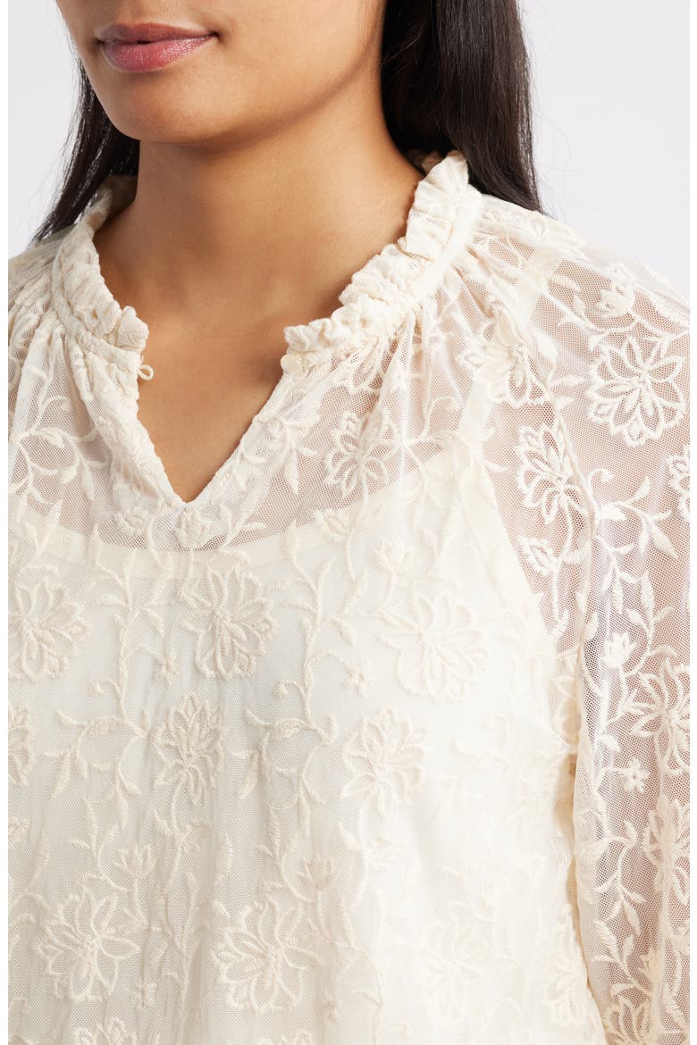 Floral Embroidery Mesh Top, Alternate, color, BLANCHED ALMOND