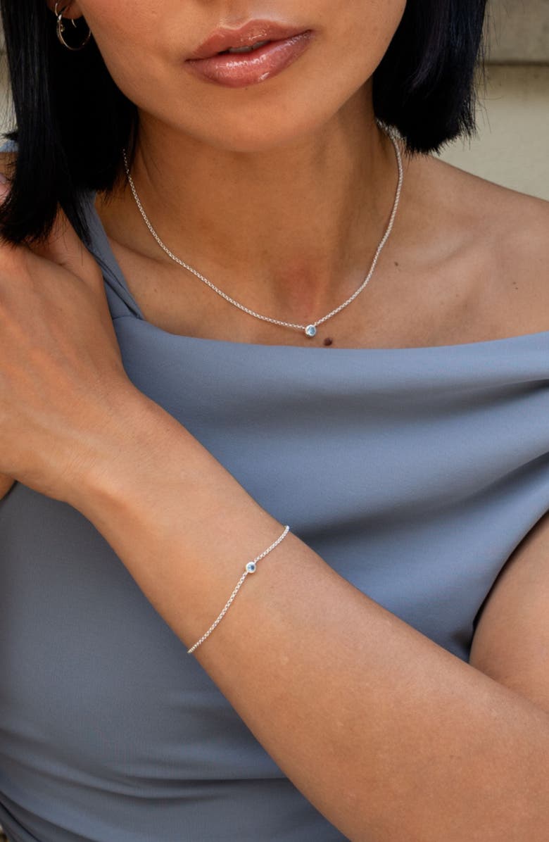 Dower & Hall Single Aquamarine Dewdrop Chain Bracelet, Alternate, color, Sterling Silver