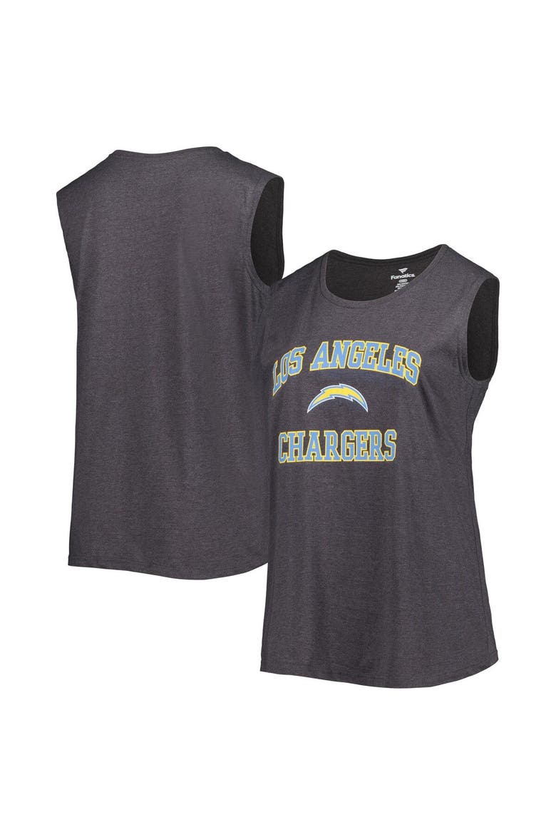Women's Fanatics Branded Heather Charcoal Los Angeles Chargers Plus Size Tank Top, Main, color, Heather Charcoal