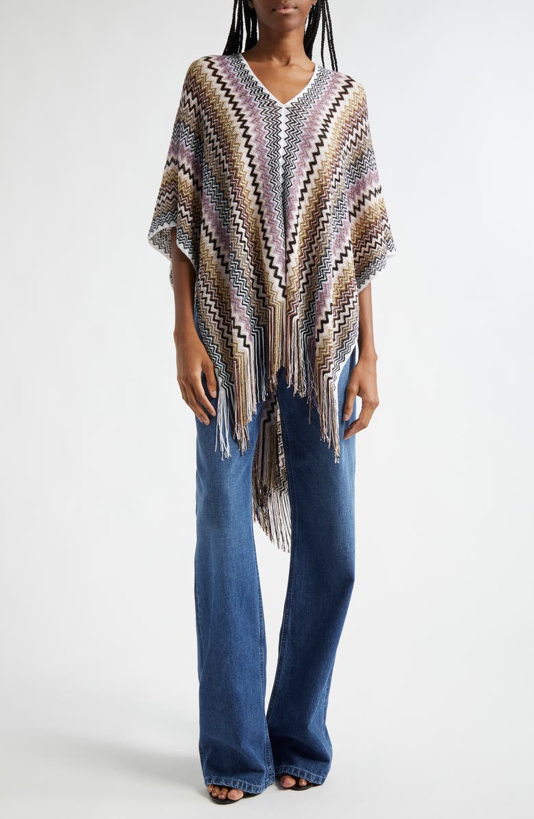 Missoni Chevron Stripe Fringe Poncho, Main, color, 