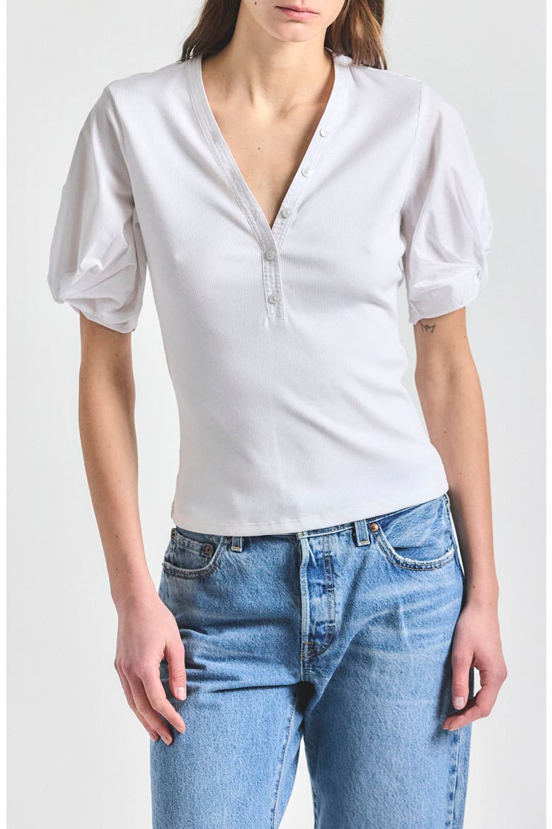 Fallon Mixed Media Top, Main, color, WHITE