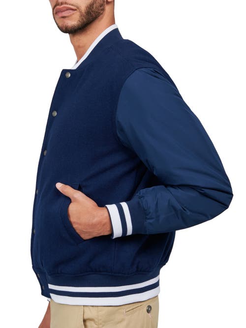 Construct Solid Varsity Jacket In Navy