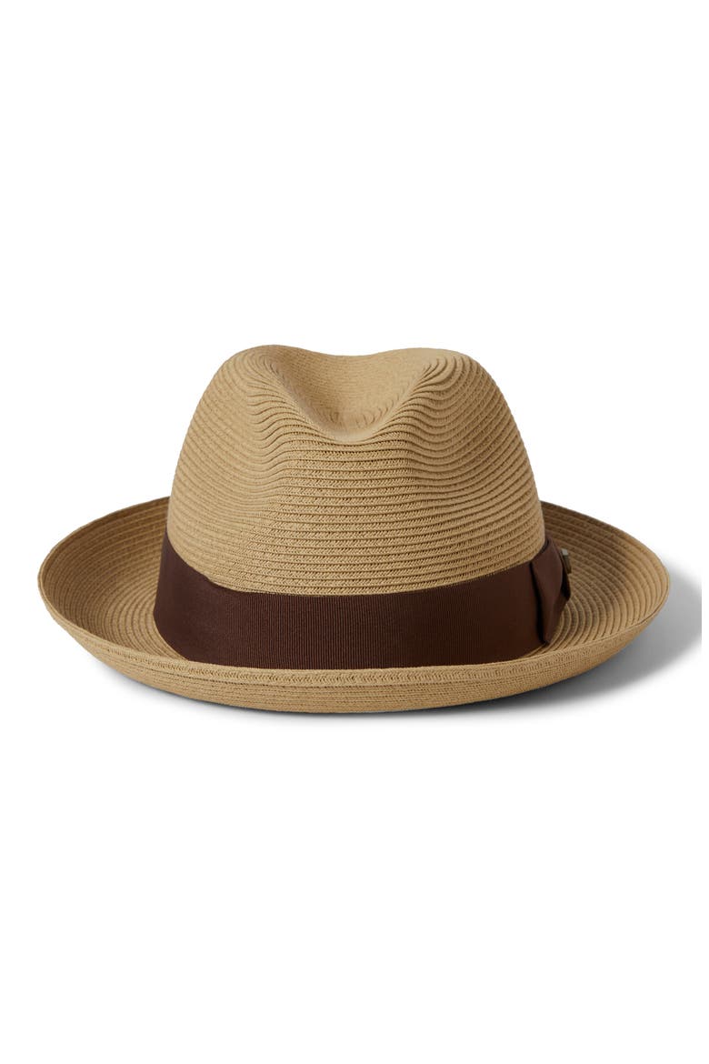 Horton Packable Straw Fedora, Alternate, color, DARK TAN/LIGHT BROWN