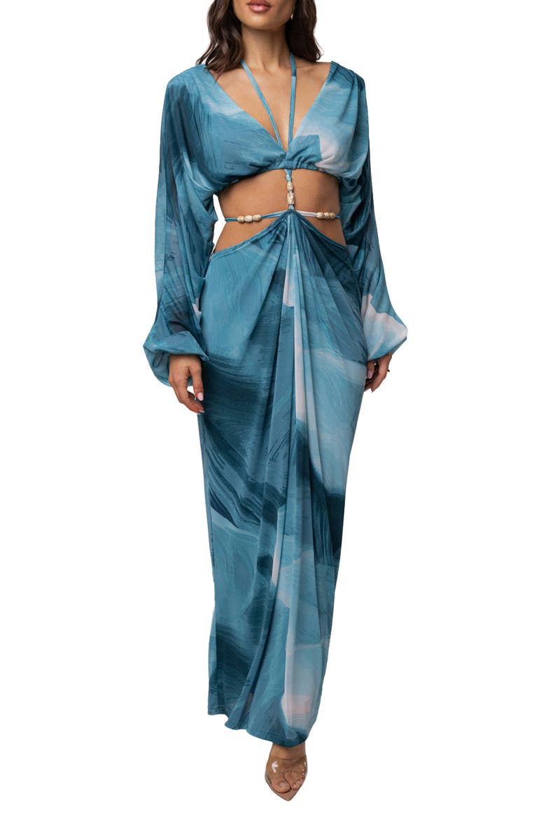 Hera Draped Maxi Skirt, Alternate, color, Sunset Blue