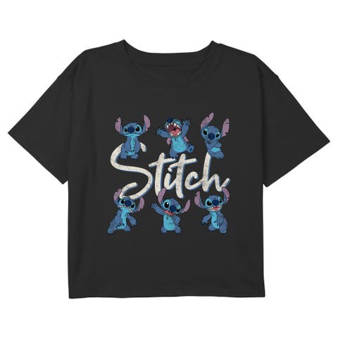 Girl's Lilo & Stitch Many Distressed Poses Graphic Cropped T-Shirt