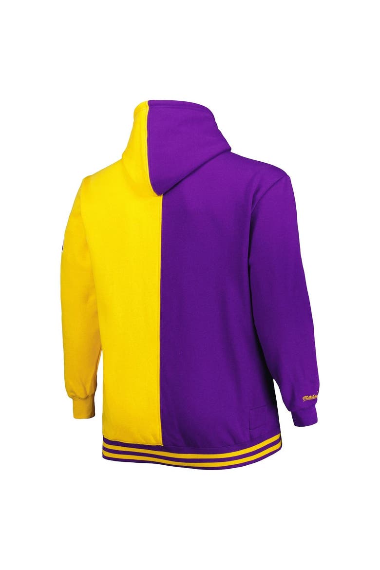 Men's Mitchell & Ness Purple/Gold Los Angeles Lakers Big & Tall Hardwood Classics Split Pullover Hoodie, Alternate, color, Purple