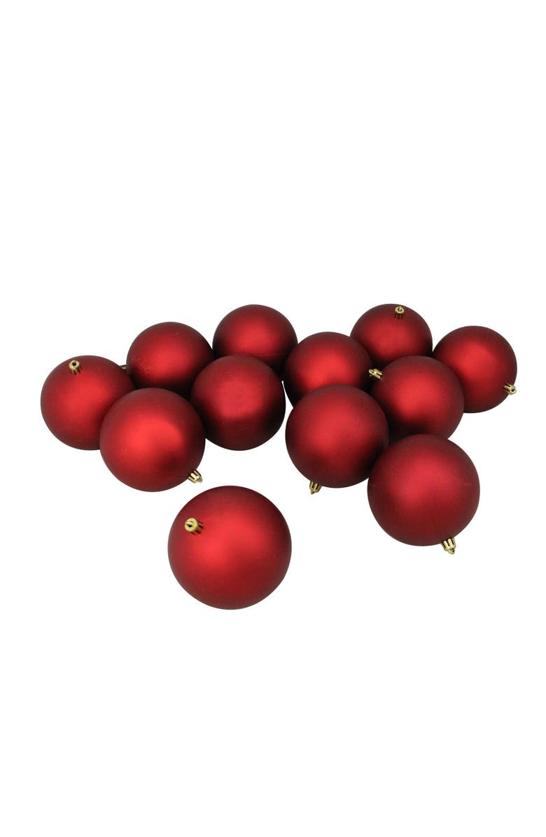 Northlight 12ct Red Hot Shatterproof Matte Christmas Ball Ornaments 4", Main, color, Red