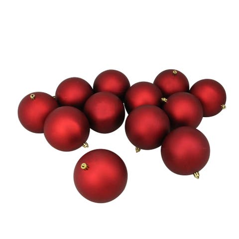 12ct Red Hot Shatterproof Matte Christmas Ball Ornaments 4" (100mm)