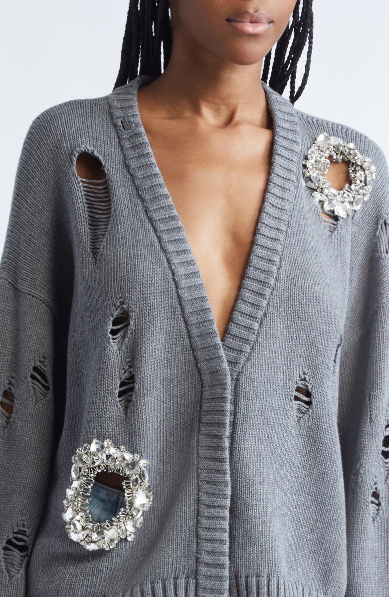 Area Distressed Crystal Cotton
Cashmere Cardigan, Alternate, color, Heathered Grey