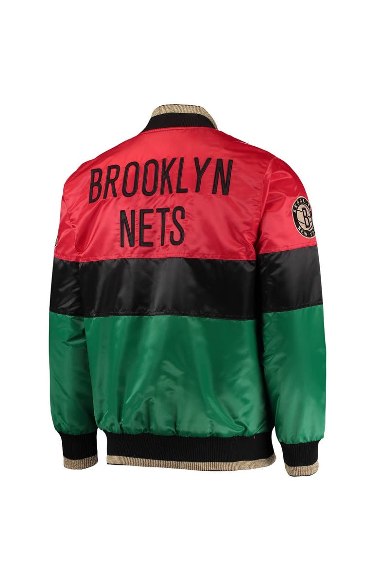 STARTER Men's Starter Red/Black/Green Brooklyn Nets Black History Month NBA 75th Anniversary Full-Zip Jacket, Alternate, color, Red