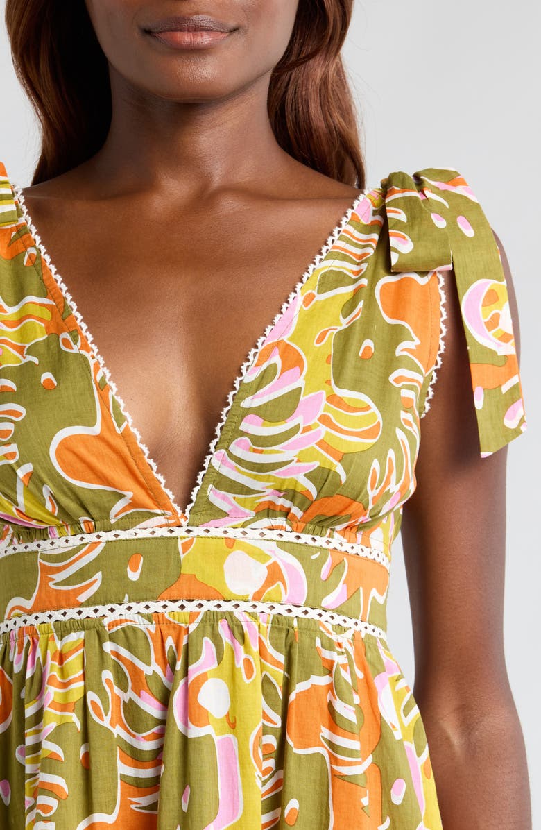 Poupette St Barth Cara Abstract Print Cotton Cover-Up Minidress, Alternate, color, Green