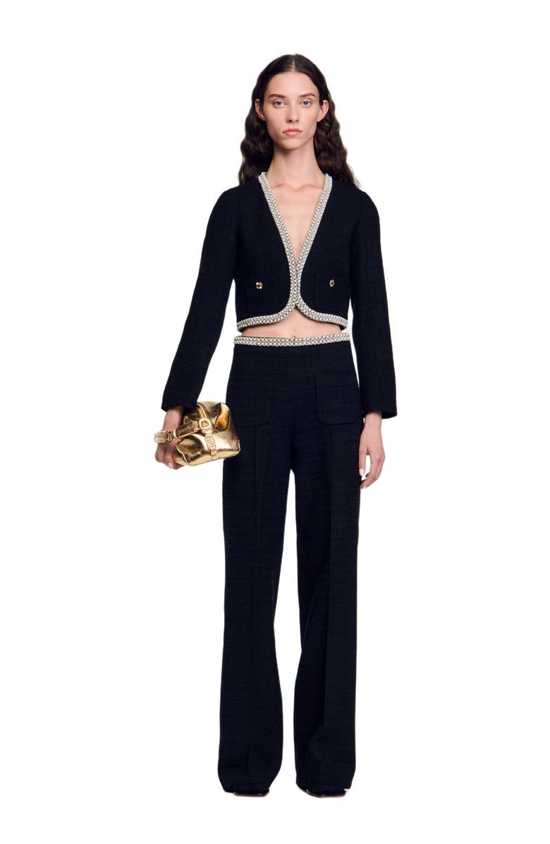 SANDRO Cropped tweed jacket, Alternate, color, 