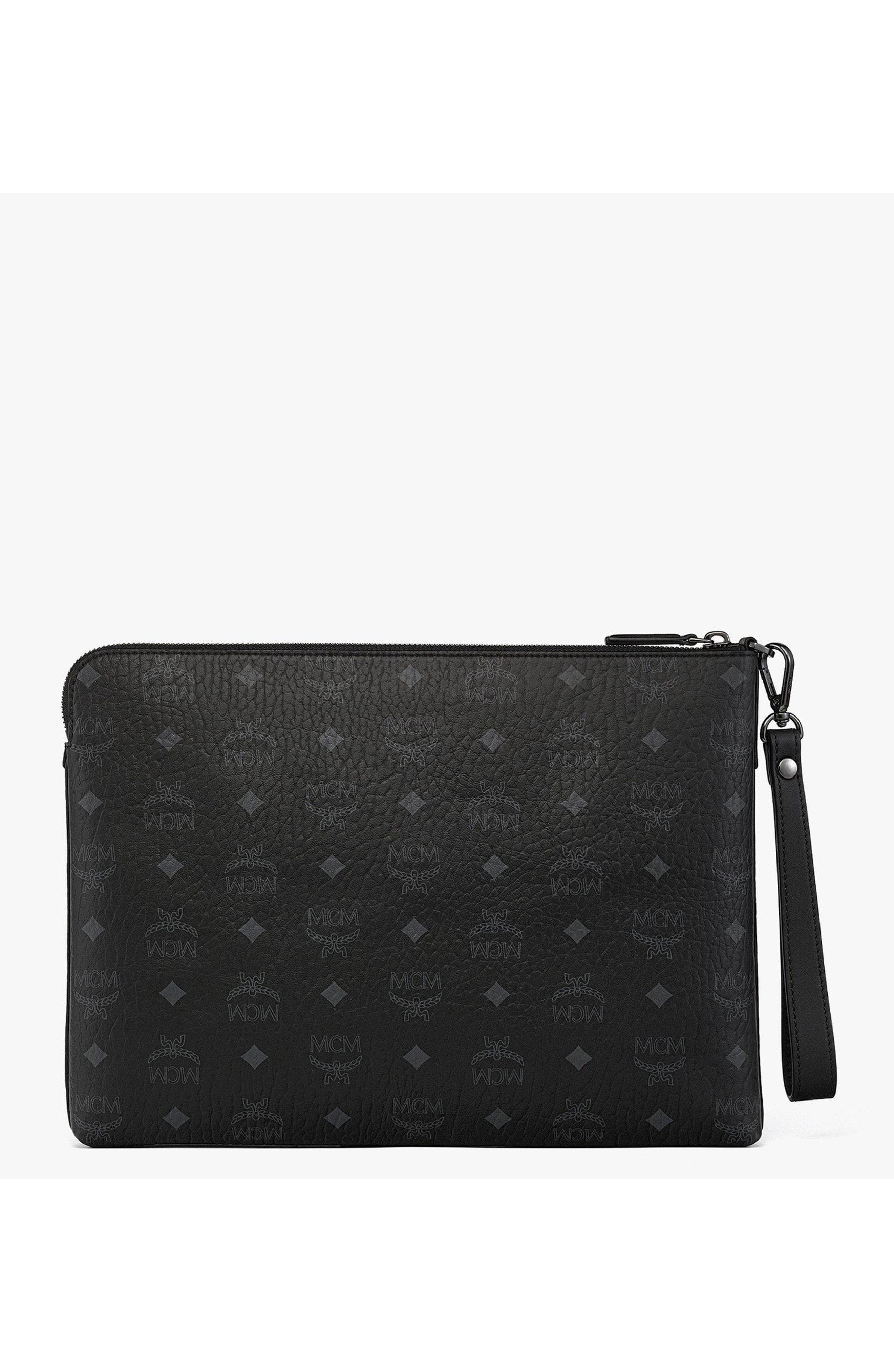 MCM Diamond Wristlet Pouch in Visetos, Alternate, color, Black