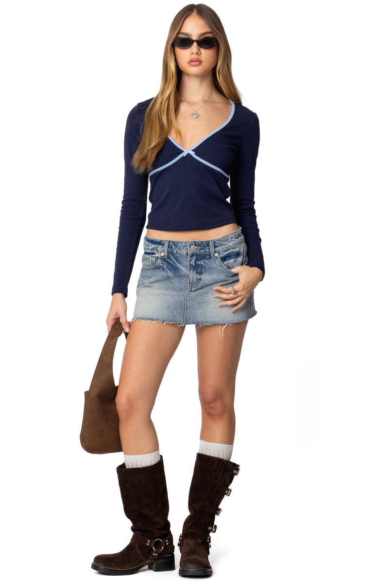 EDIKTED Corie Contrast Trim V-Neck Top, Alternate, color, Navy