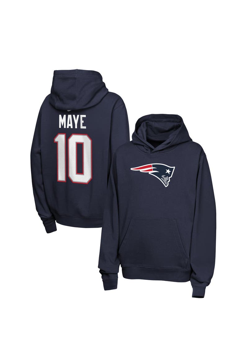 Youth Nike Drake Maye Navy New England Patriots Name & Number Club Fleece Hoodie, Main, color, Navy
