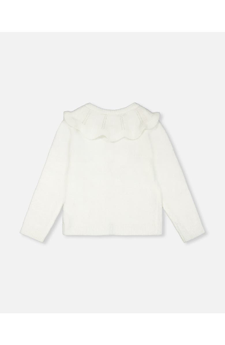 Deux par Deux Girl's Knitted Cardigan With Beaded Collar Off White, Alternate, color,