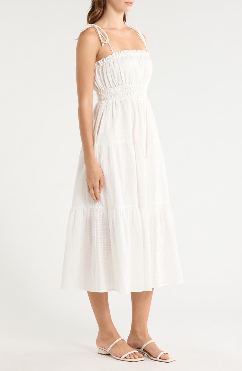 Elan Ruffle Shirred Tie Strap Tiered Cotton Seersucker Cover-Up Sundress, Alternate, color,