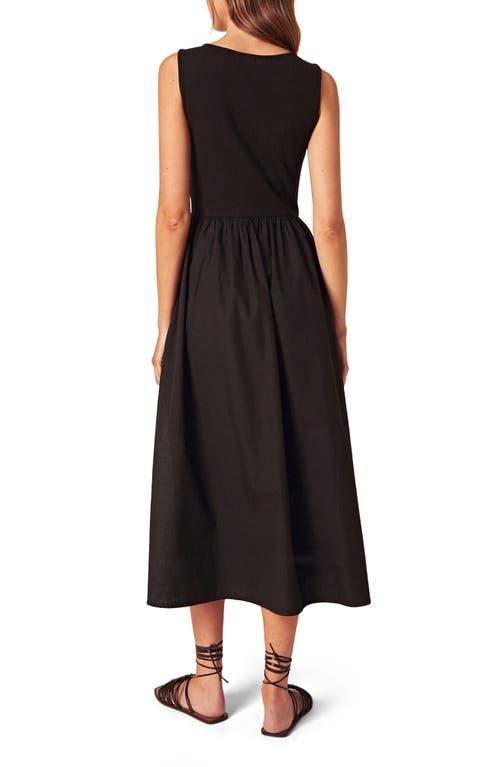 NOBODY'S CHILD NOBODY'S CHILD EMBROIDERED HEM MIXED MEDIA MIDI DRESS 