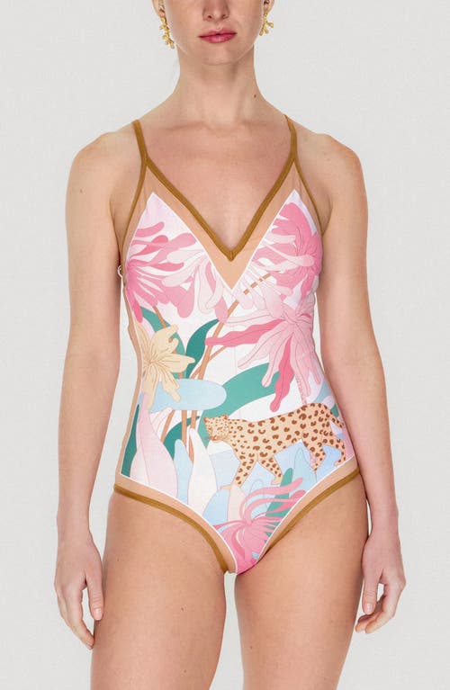 Jessie Zhao New York Blush Jungle Reversible V-neck One-piece Swimsuit In Multi