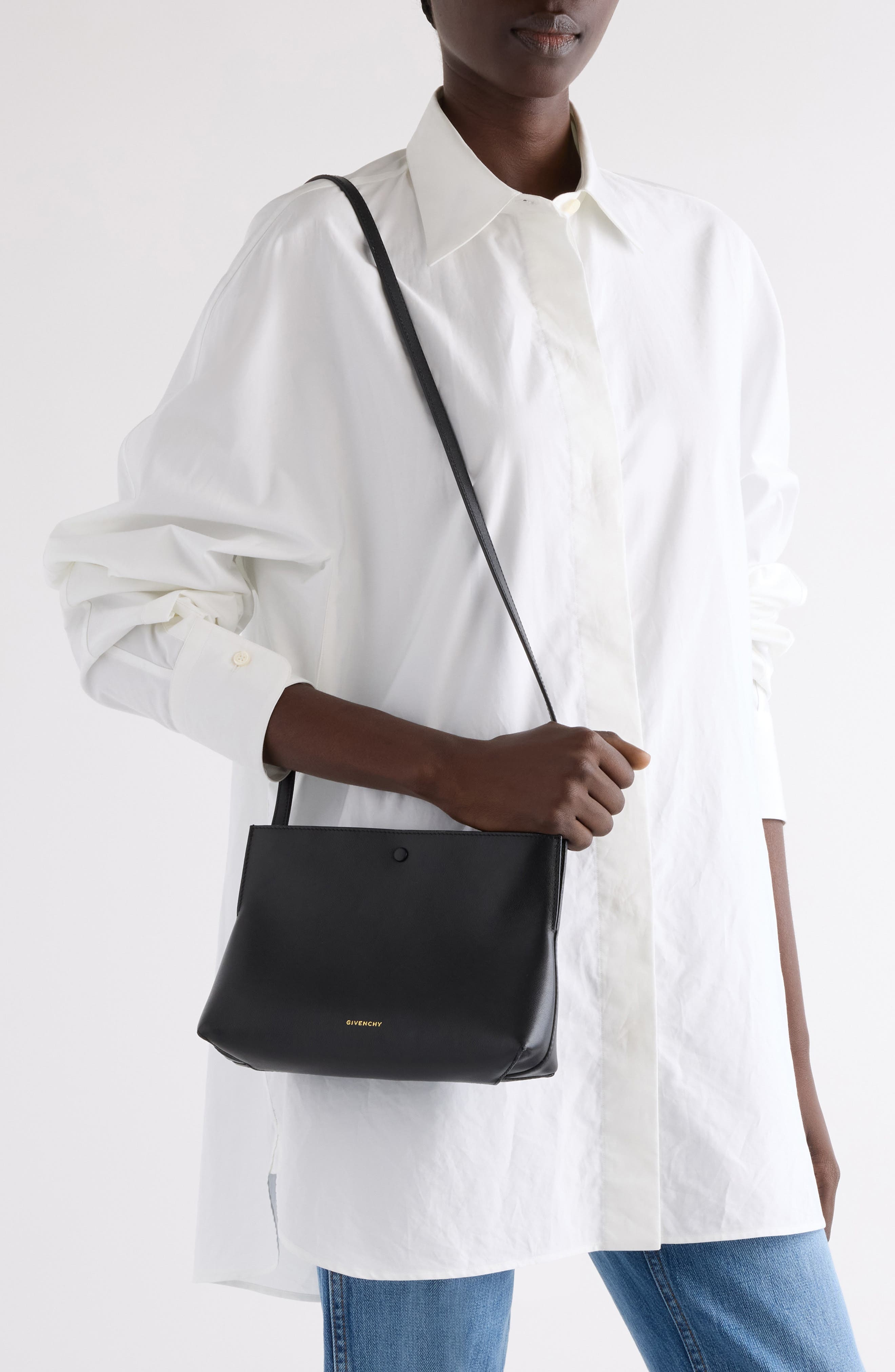 Givenchy Day Pochette Leather Crossbody Bag, Alternate, color, Black