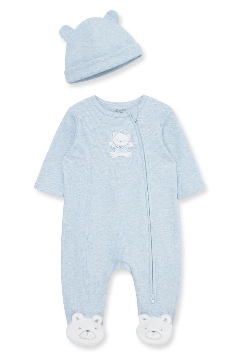 Blue Bear Cotton Footie & Hat Set (Nordstrom Exclusive), Main, color, BLUE
