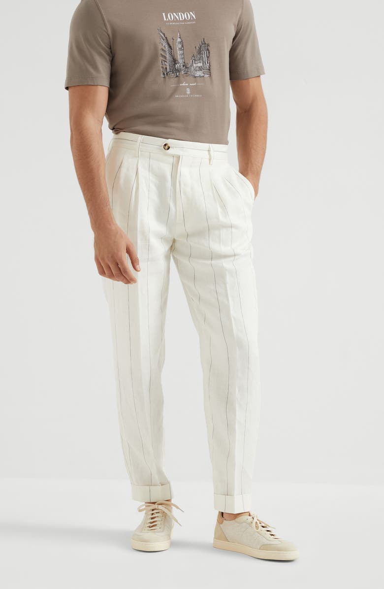 Brunello Cucinelli Wide chalk stripe trousers, Alternate, color, 