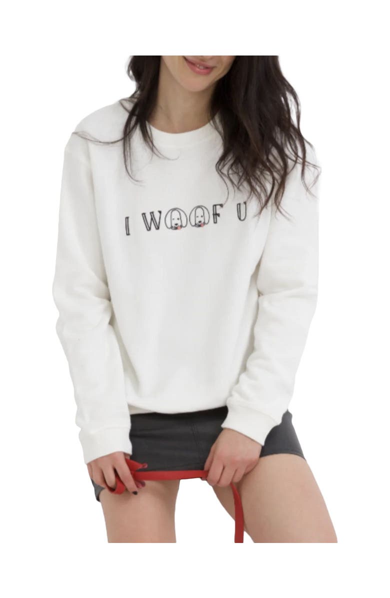 Moshiqa I Woof U Embroidery Sweatshirt, Main, color, White