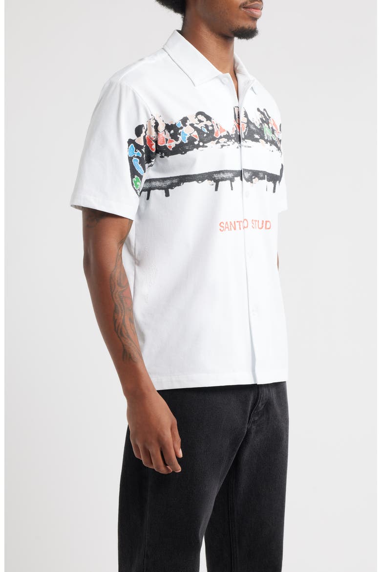 Last Supper Short Sleeve Button-Up Shirt, Alternate, color, WHITE