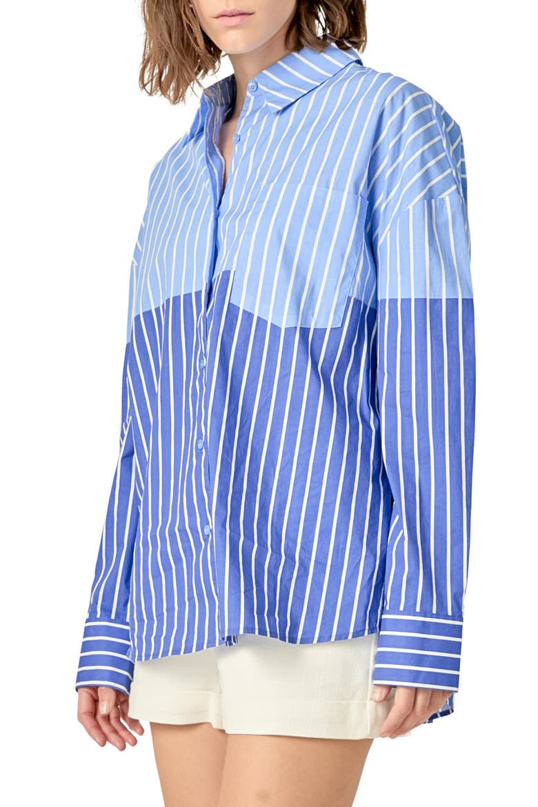 Colorblock Stripe Button-Up Shirt, Alternate, color, POWDER BLUE/ NAVY