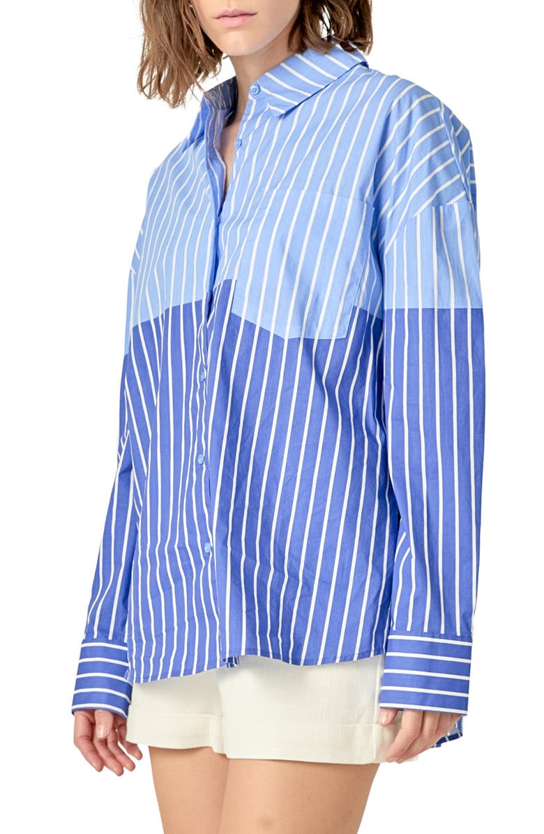 English Factory Colorblock Stripe Button-Up Shirt, Alternate, color, Powder Blue/ Navy