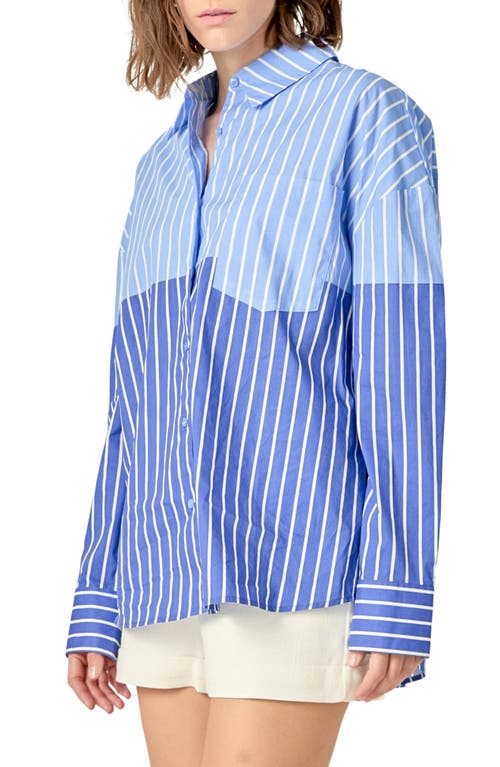 English Factory Colorblock Stripe Button-up Shirt In Powder Blue/navy