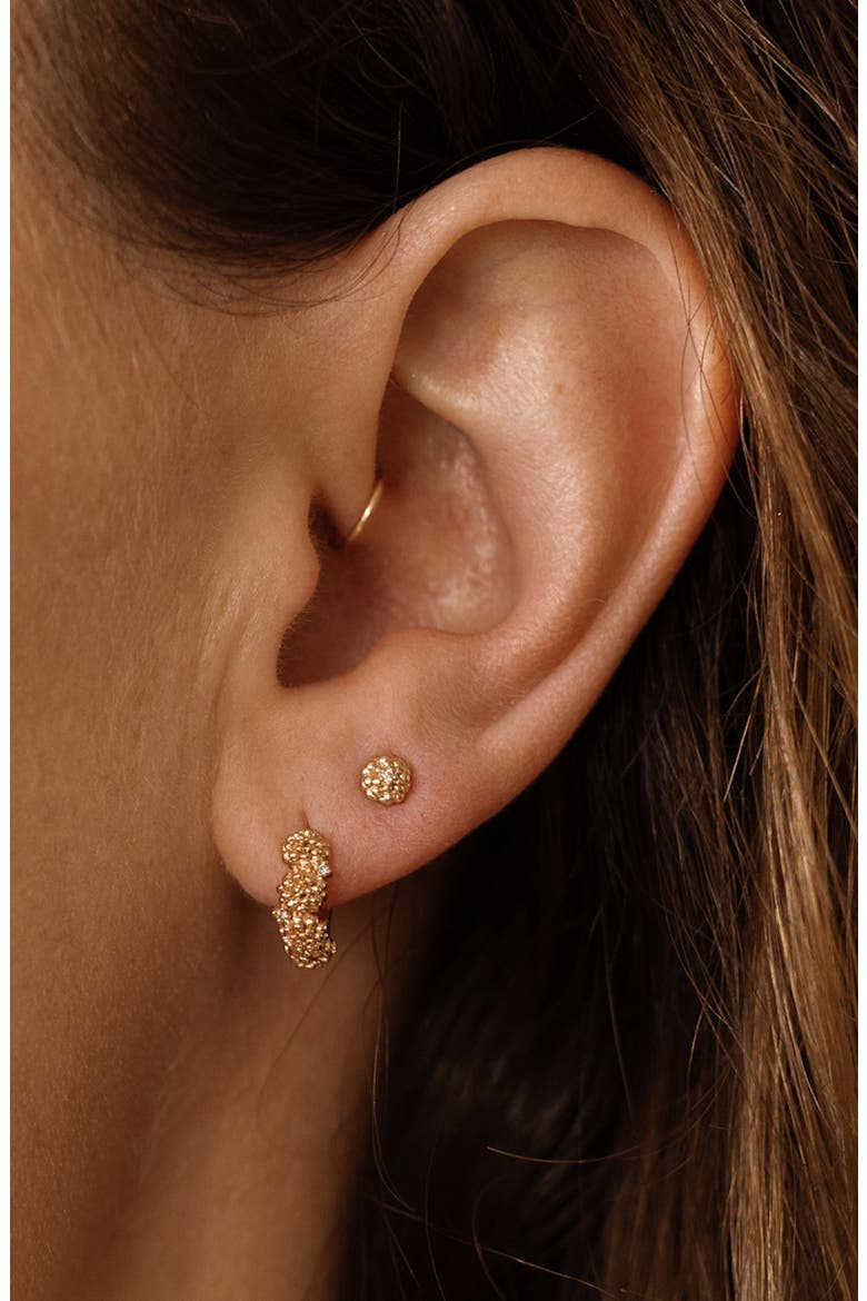 Cubic Zirconia Birthstone Flower Huggie Hoop Earrings, Alternate, color, GOLD OCTOBER