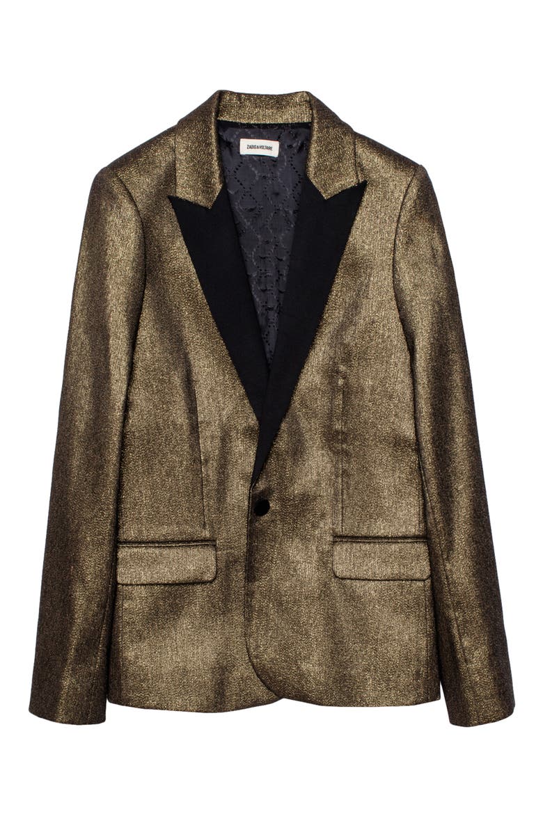 Metallic Notch Collar Blazer, Alternate, color, BRONZE