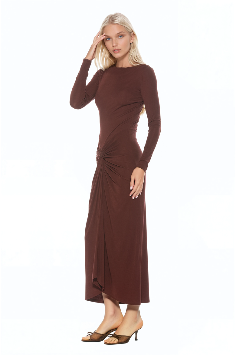 Revel Long Sleeve Draped Skirt Maxi Dress, Alternate, color, Burgundy