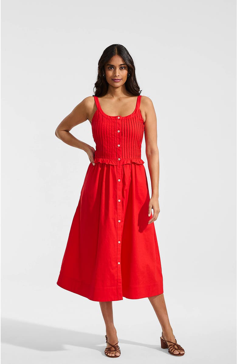 Lands' End Linen Blend Pintuck Tank Midi Dress, Main, color, Coral Red