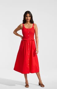 Lands' End Linen Blend Pintuck Tank Midi Dress