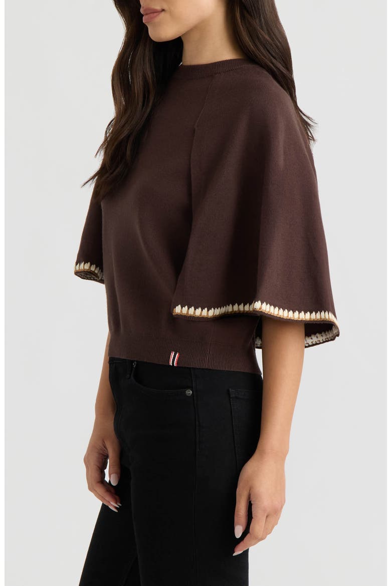 Embroidered Cape Sleeve Sweater, Alternate, color, GROUND COFFEE