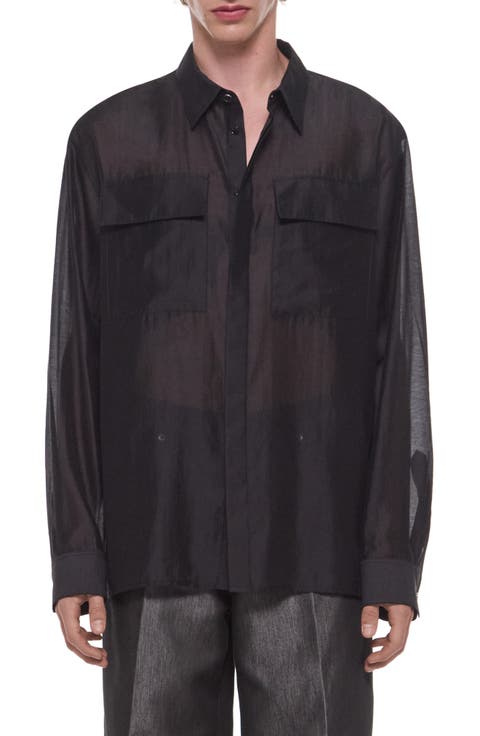 Sheer Cargo Button Up Shirt
