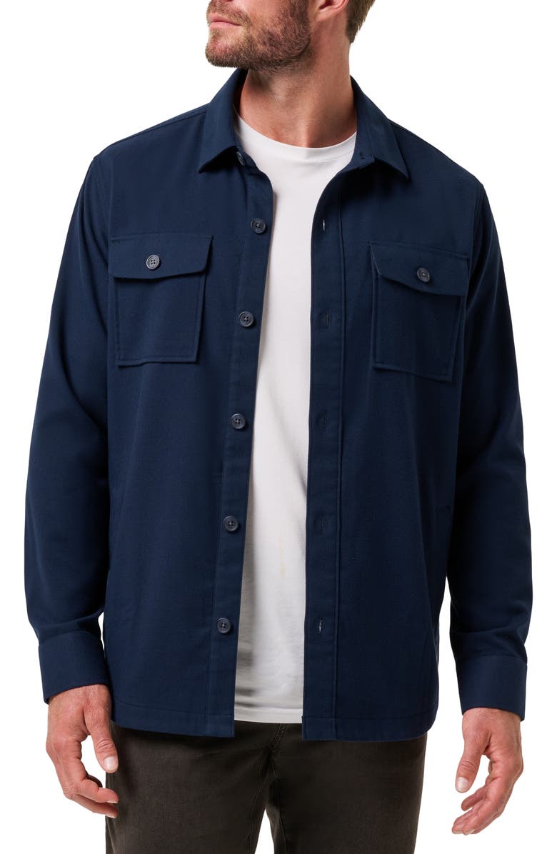 TravisMathew Wanna Bet Stretch Poplin Button-Up Shirt Jacket, Alternate, color, Total Eclipse