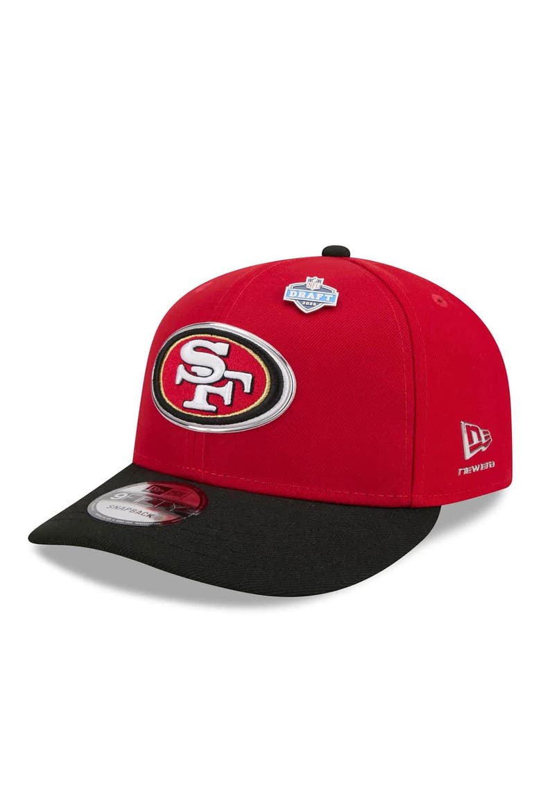 Men's New Era  Scarlet/Black San Francisco 49ers 2026 NFL Draft On Stage Pre-Curved 9FIFTY Snapback Hat, Main, color, Scarlet