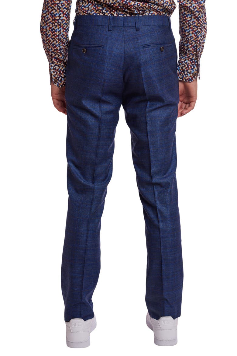 Downing Slim Flat Front Windowpane Dress Pants, Alternate, color, BLUE COGNAC CHECK