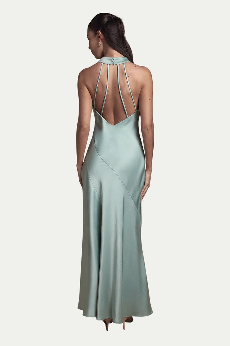 Cowl Halterneck Satin Bridesmaid Dress, Alternate, color, Sage