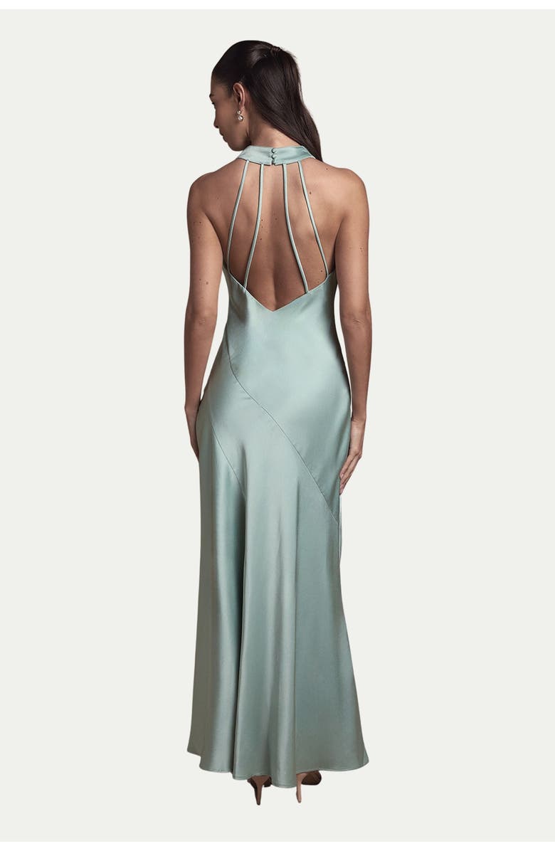 Oasis Cowl Halterneck Satin Bridesmaid Dress, Alternate, color, Sage