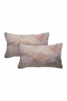Natural New Zealand Genuine Sheepskin Pillow - 12" X 20" - Blush - Set of 2